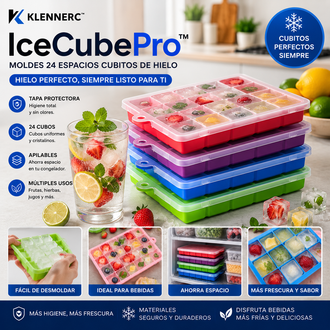 IceCubePro™ Moldes 24 Espacios Cubitos de Hielo