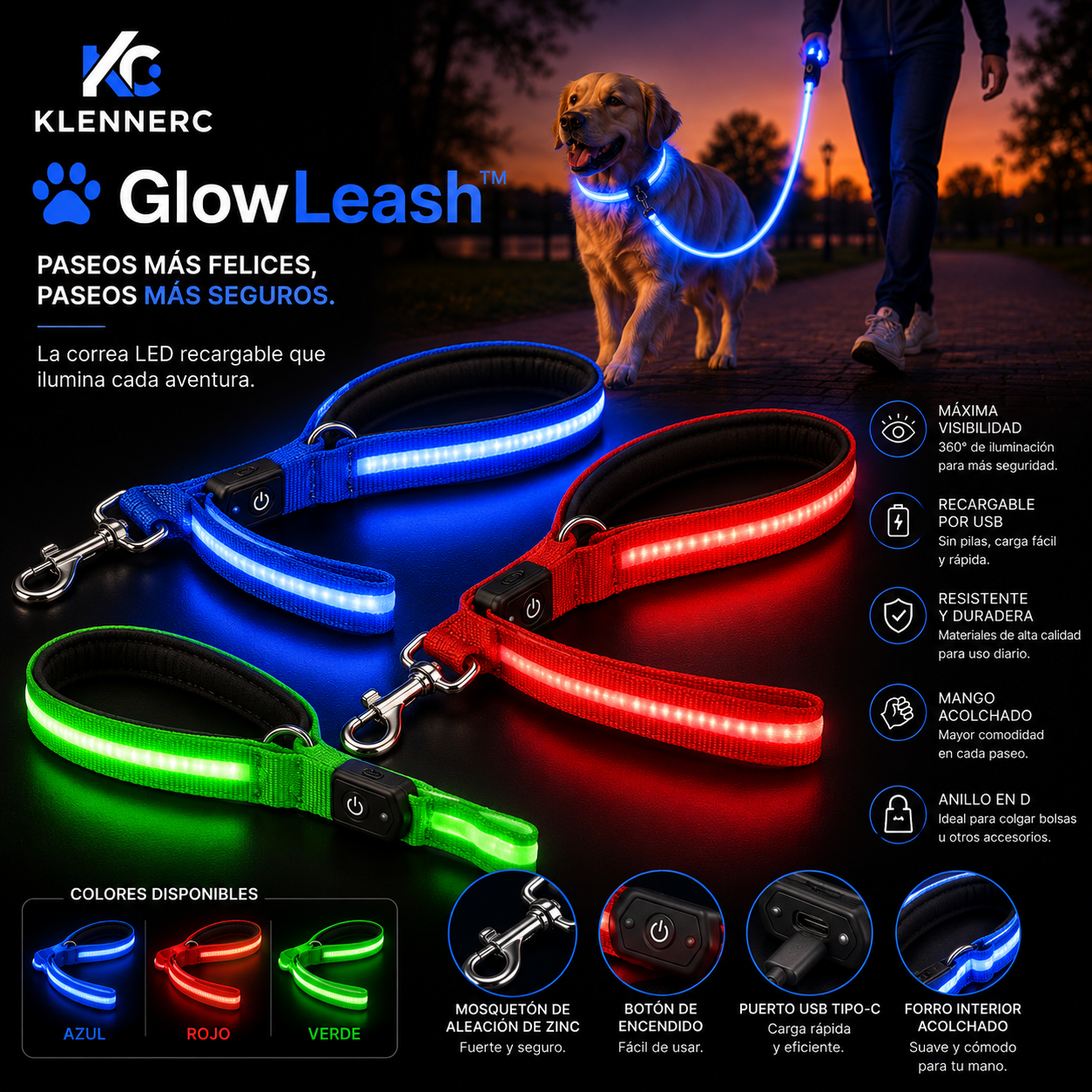 GlowLeash™ Correa LED