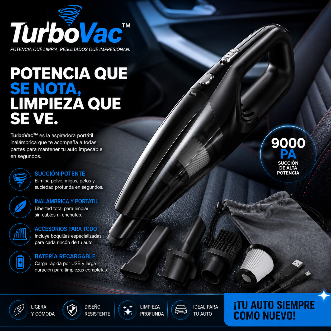TurboVac™ Aspiradora de Carro Alta Potencia