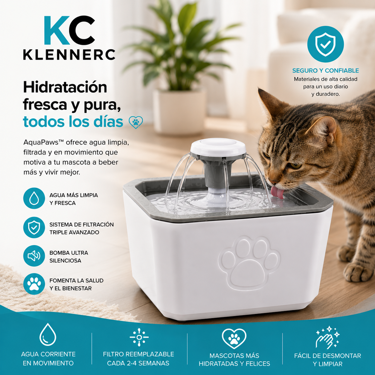 AquaPaws™ Fuente de Agua Electrica Cuadrada