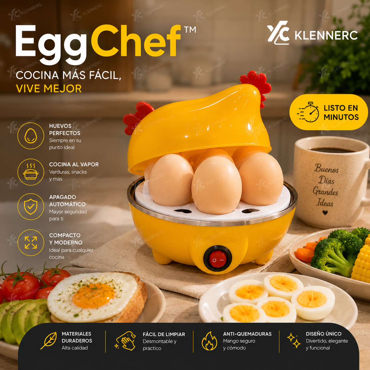 EggChef™ Olla de Huevos Eléctrica Multifuncional