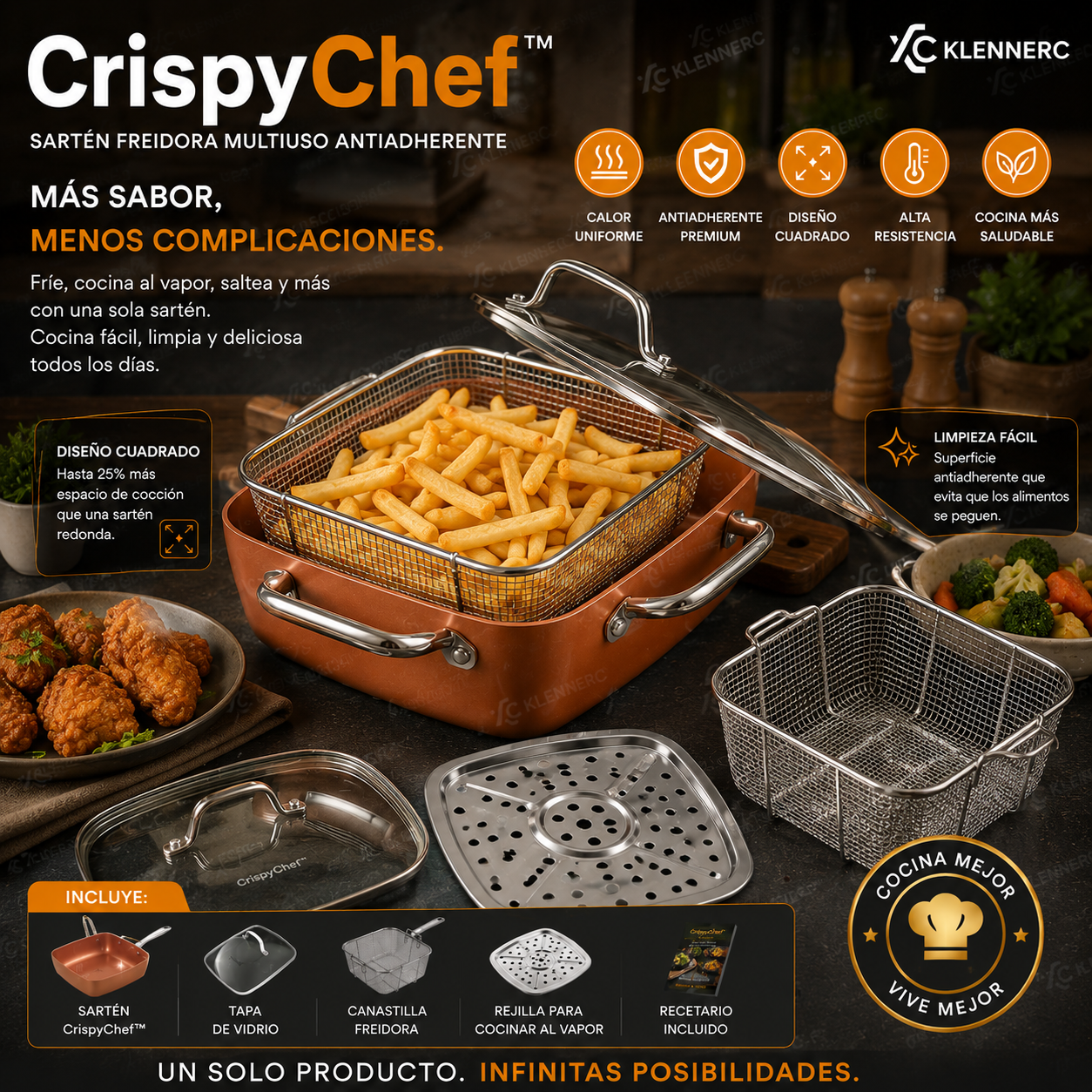 CrispyChef™ Sartén Freidora Multiuso Antiadherentes