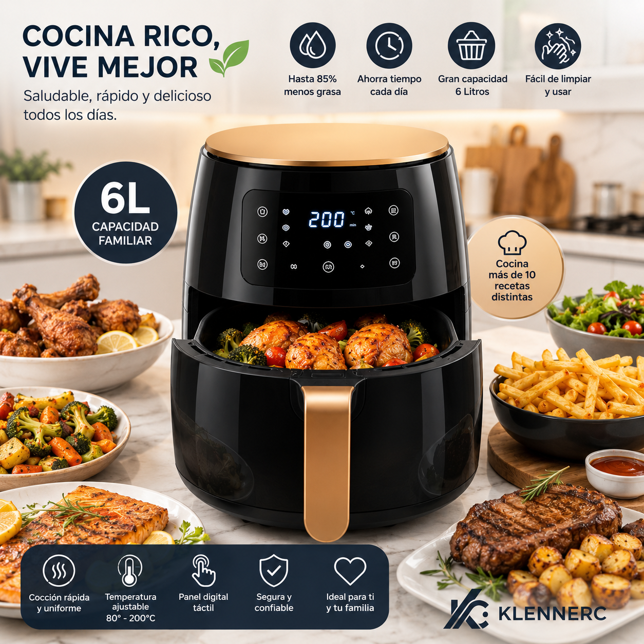 CrispAir™ Freidora De Aire 6 L 1500w Dropi Cup.