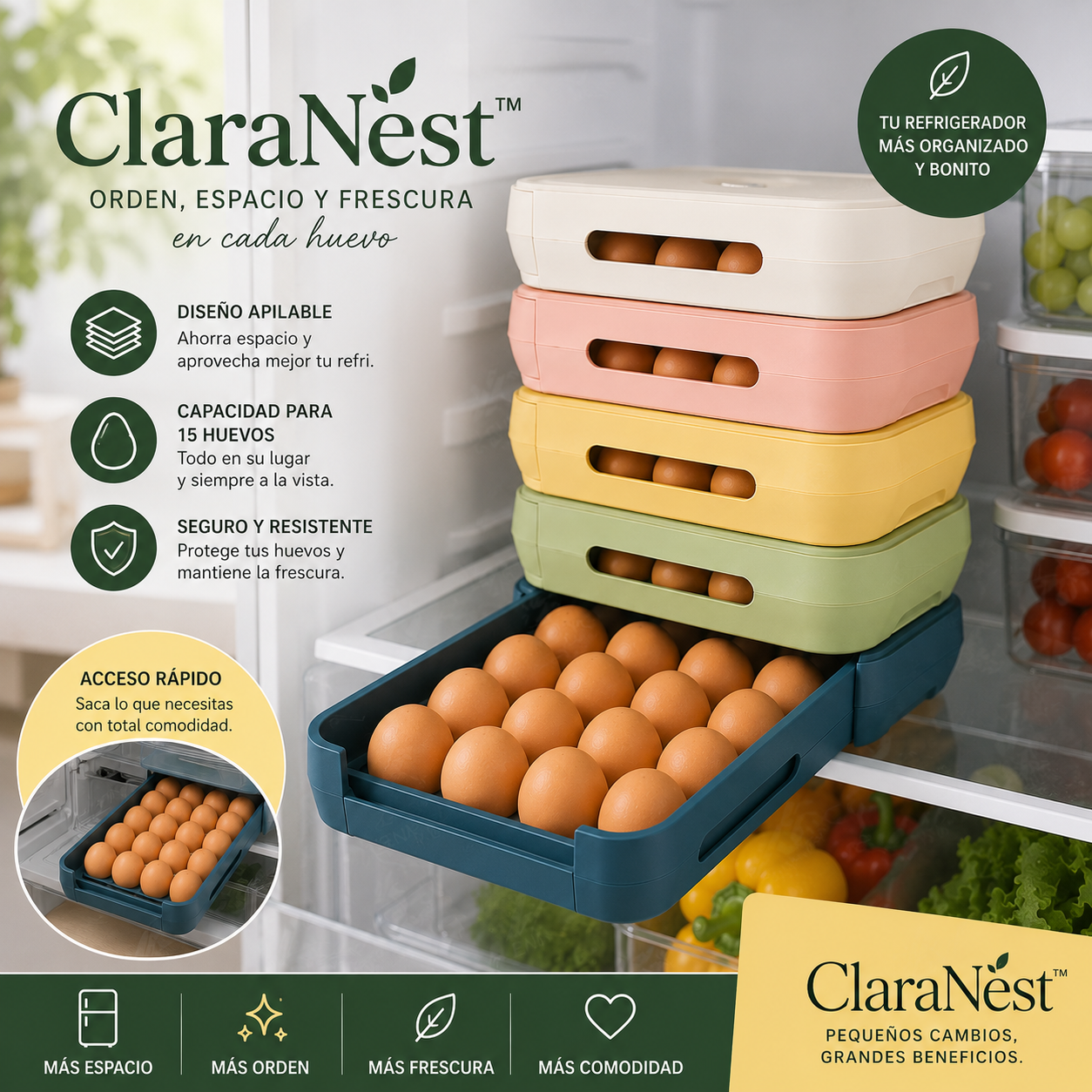 ClaraNest™ Organizador Huevera Resistente Apilable
