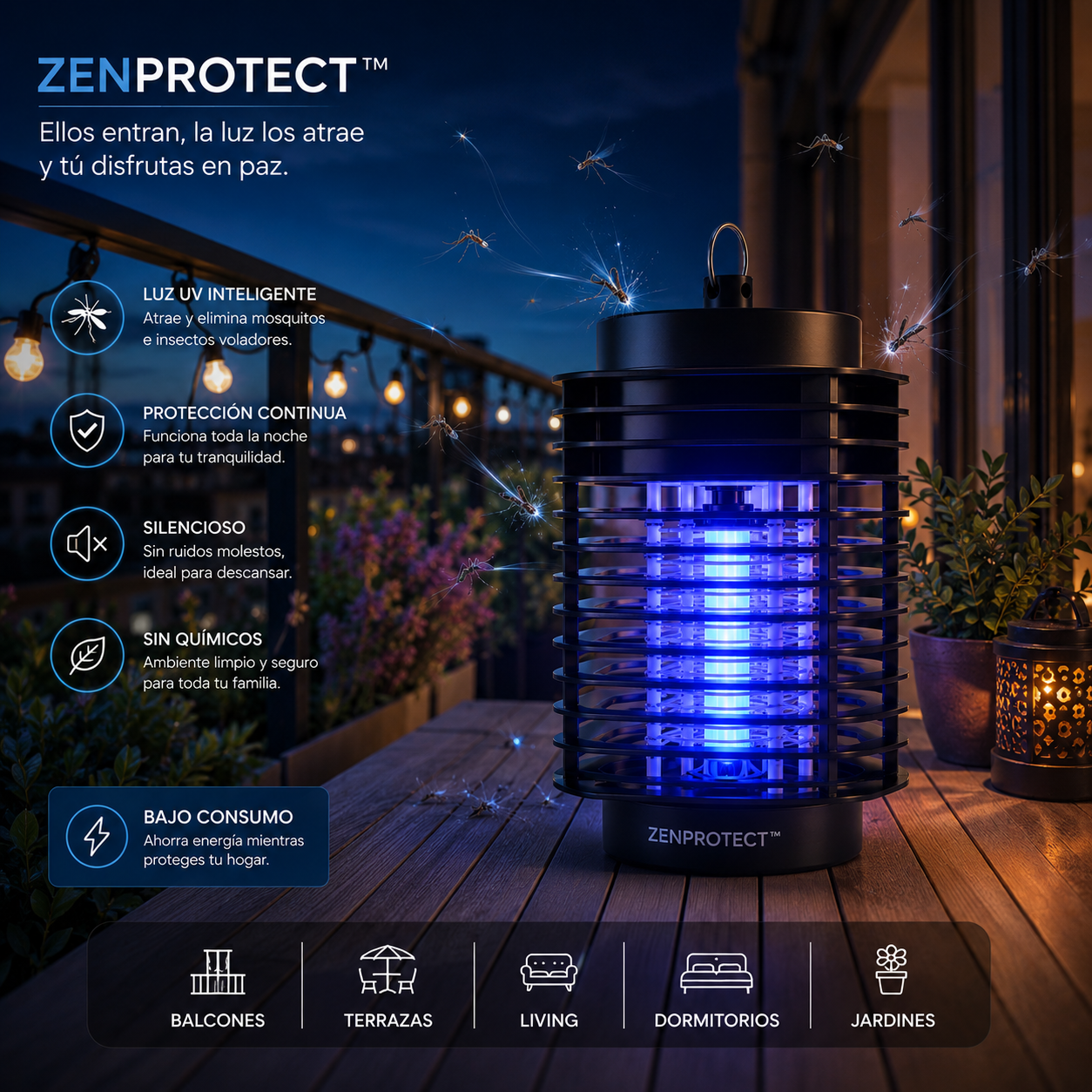 ZenProtect™ Lampara Mata mosquitos e insectos
