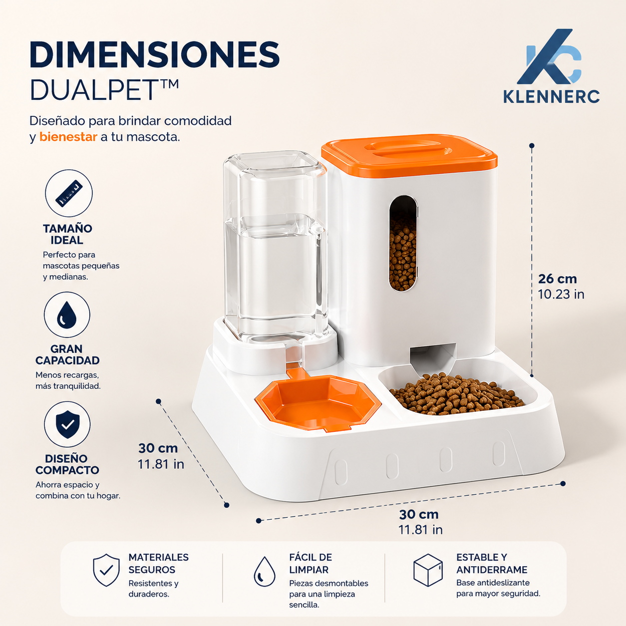 DualPet™ Comedero Bebedero Aut. Naranjo -Mascotas